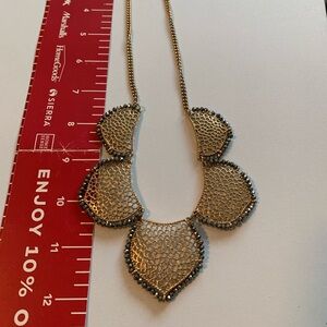 Gold Tone Statement Necklace Facted Gray Crystal Accent Adjustable Bib 20-23"
